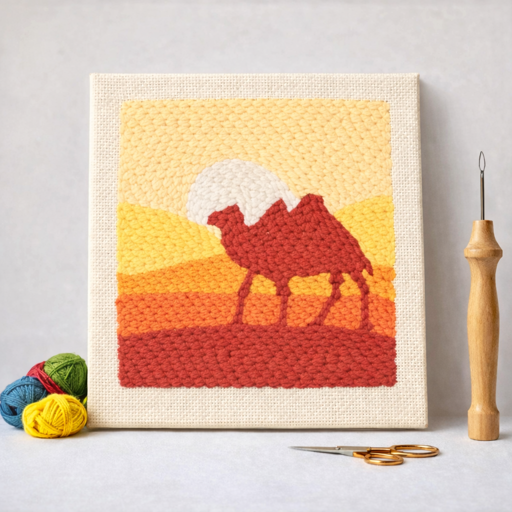 Punch Needle – Camel at Sunset
