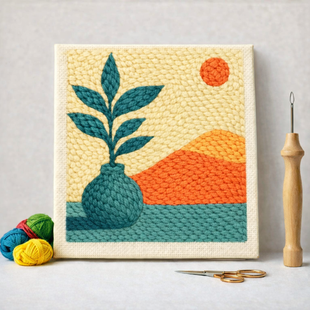 Punch Needle – Plant in a Modern Vase