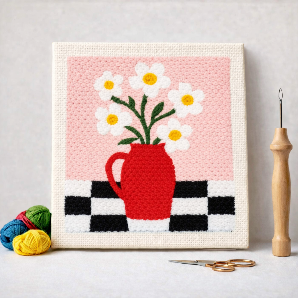 Punch Needle – Flowers in a Red Jug