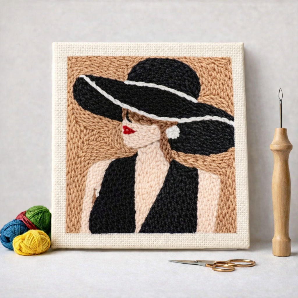 Punch Needle – Woman with a Wide Hat
