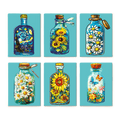 6 Mini Paintings - Colorful Bottles Set