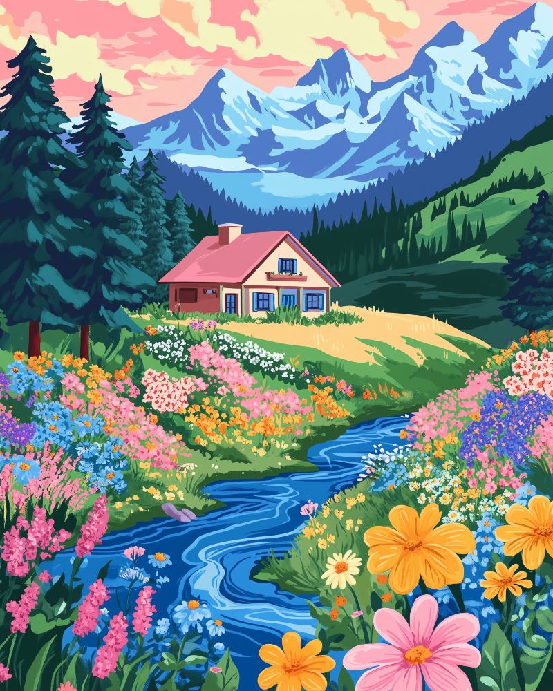 Colorful House in the Forest 2 | Paint by Numbers