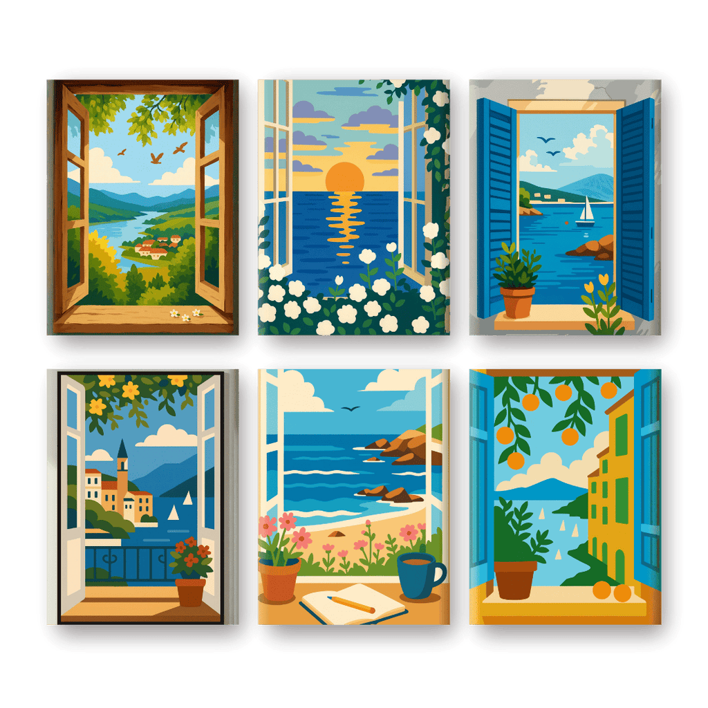6 Mini Paintings - Colorful Windows Set