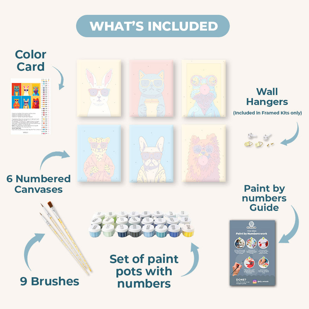 6 Mini Paintings | Cool Animals Set