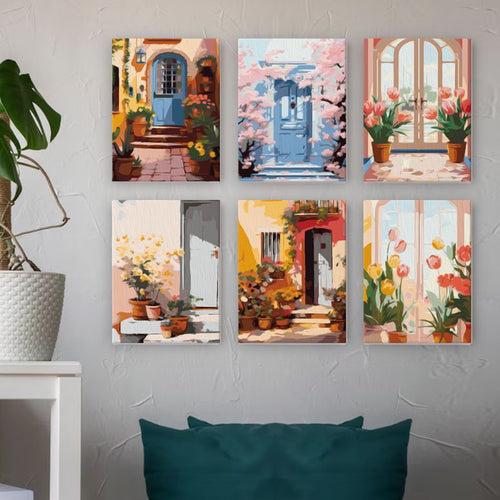 6 Mini Paintings - Colorful Doors Set