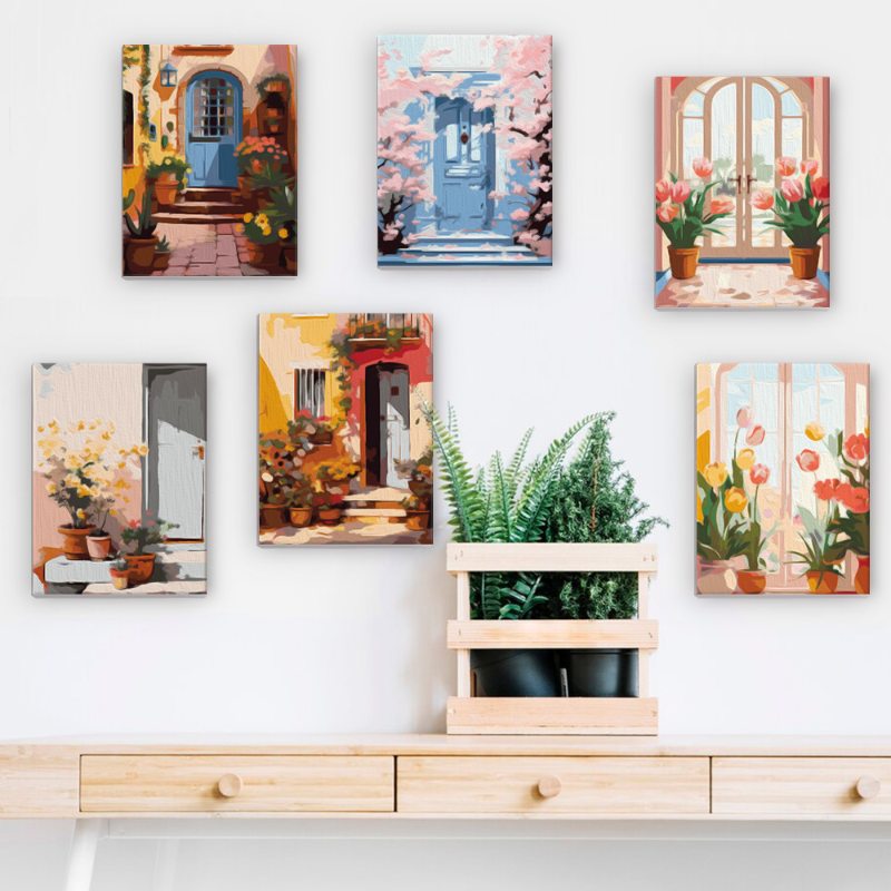 6 Mini Paintings - Colorful Doors Set