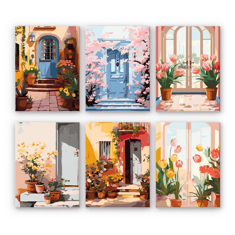 6 Mini Paintings - Colorful Doors Set