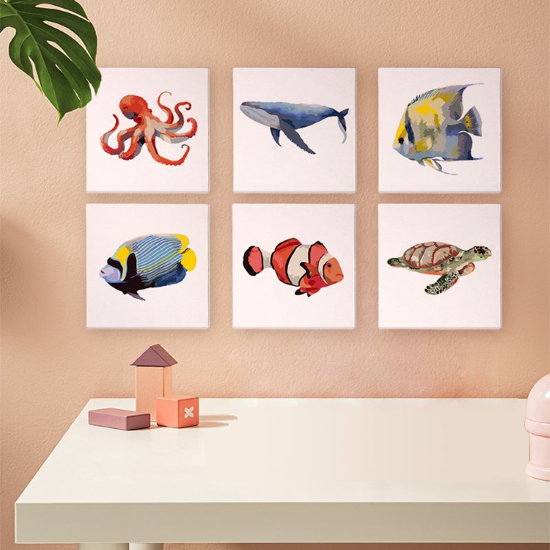 6 Mini Paintings - Fish Set