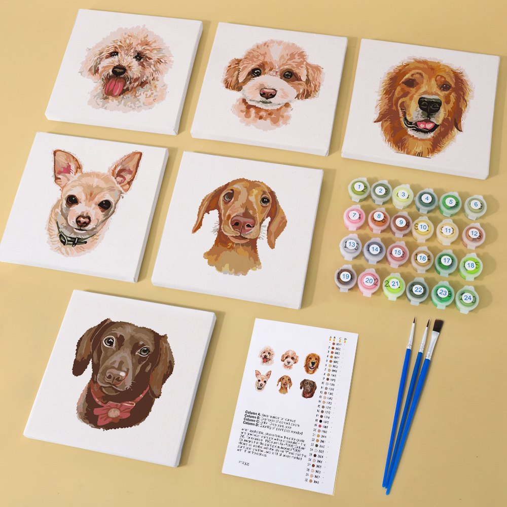 6 Mini Paintings | Dogs Set