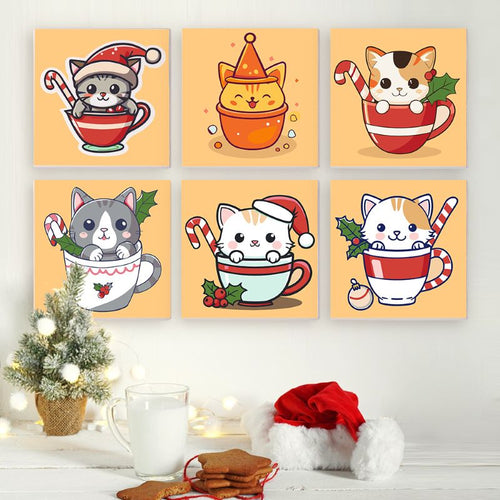 6 Mini Paintings - Christmas Cats