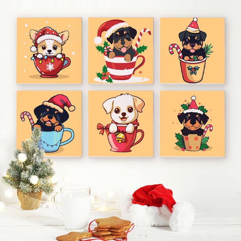 6 Mini Paintings - Christmas Dogs