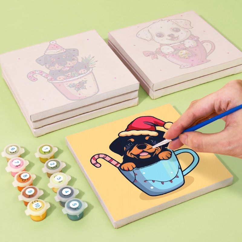 6 Mini Paintings - Christmas Dogs