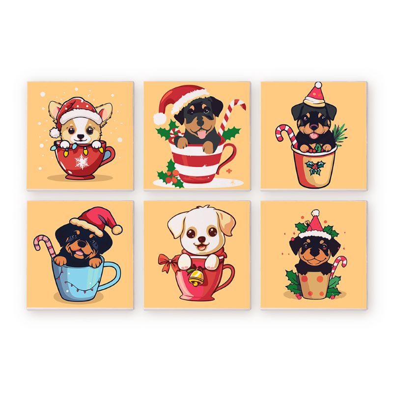 6 Mini Paintings - Christmas Dogs