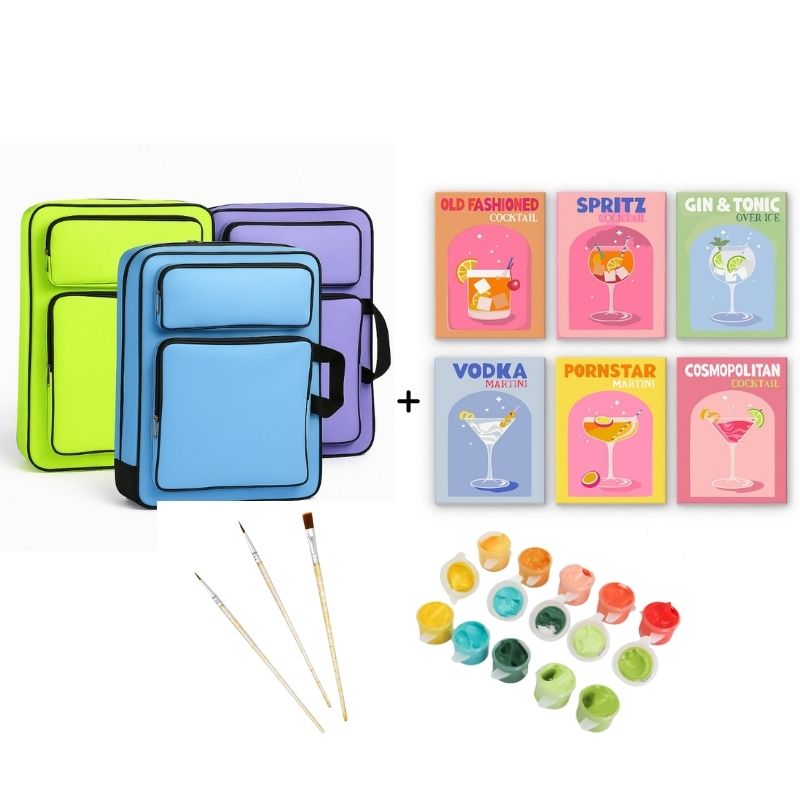 Paint by Numbers Travel Bundle – Colorful Cocktail Set + Travel Bag