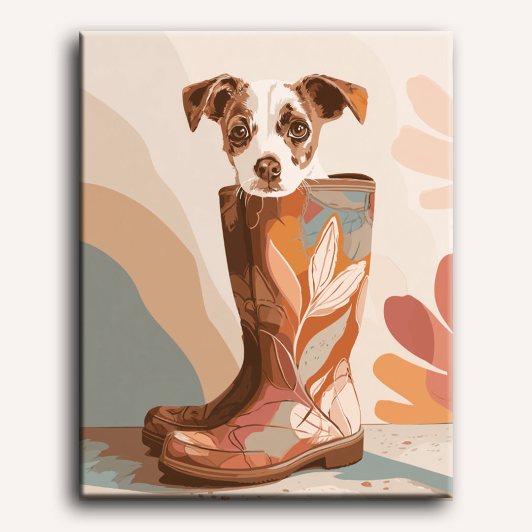 Pup in boot | Paint by Number