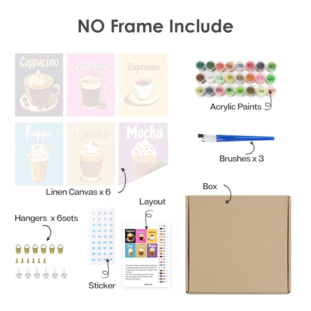 6 Mini Paintings - Colorful coffee set