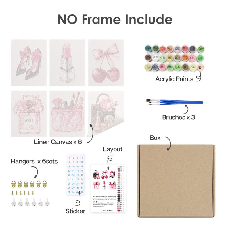 6 Mini Paintings - Pink glamour set
