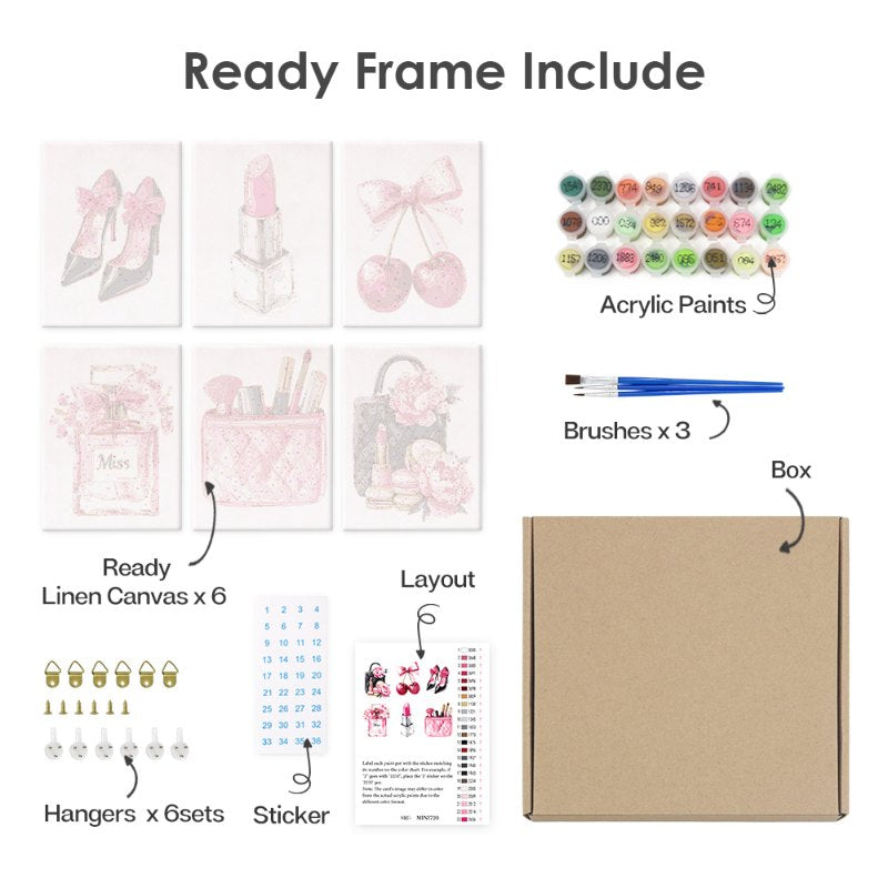 6 Mini Paintings - Pink glamour set
