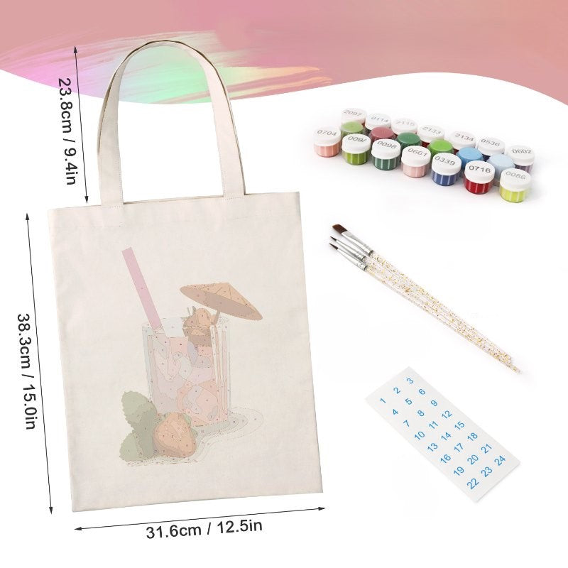 Paint by Numbers Totebag – Strawberry Daiquiri Cocktail
