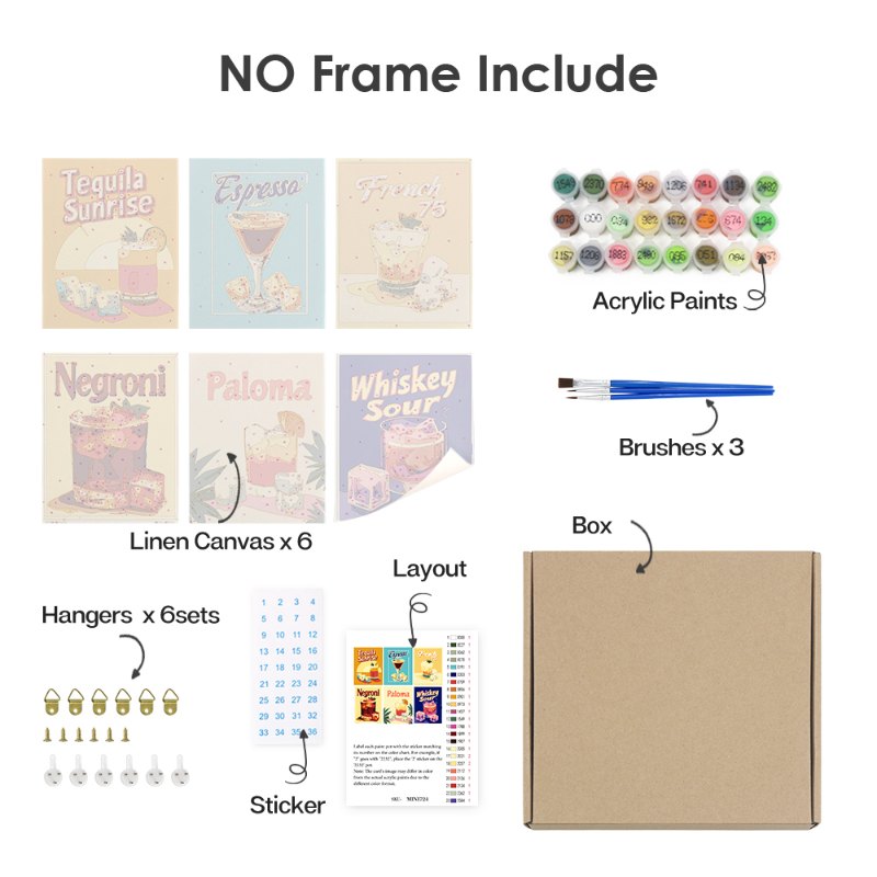 6 Mini Paintings - Girls Night Cocktail Set