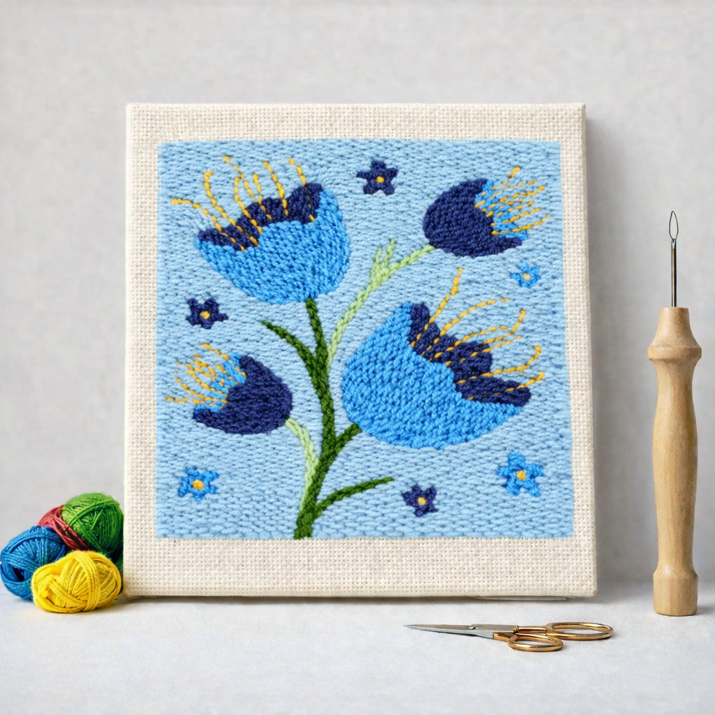 Punch Needle – Blue Flowers