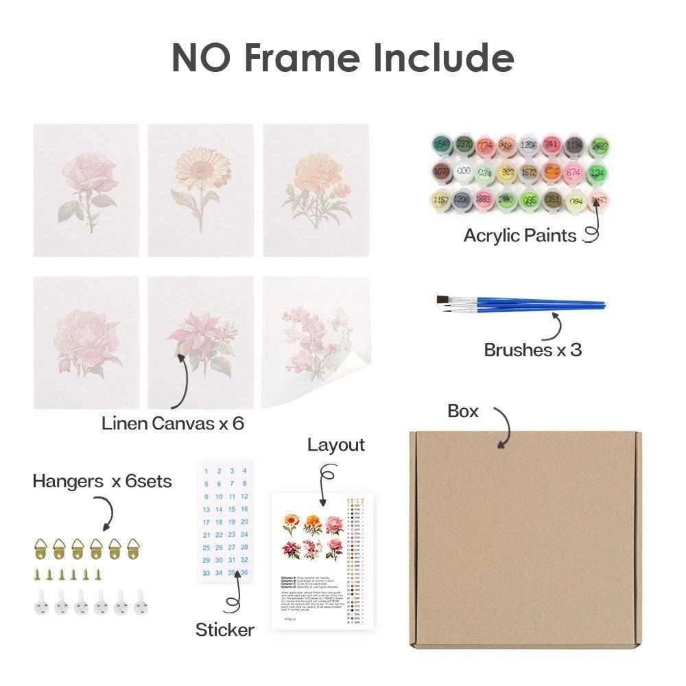 Set of 6 Mini Paintings - Flowers