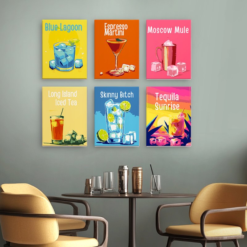 6 Mini Paintings - Happy Hour Cocktail Set