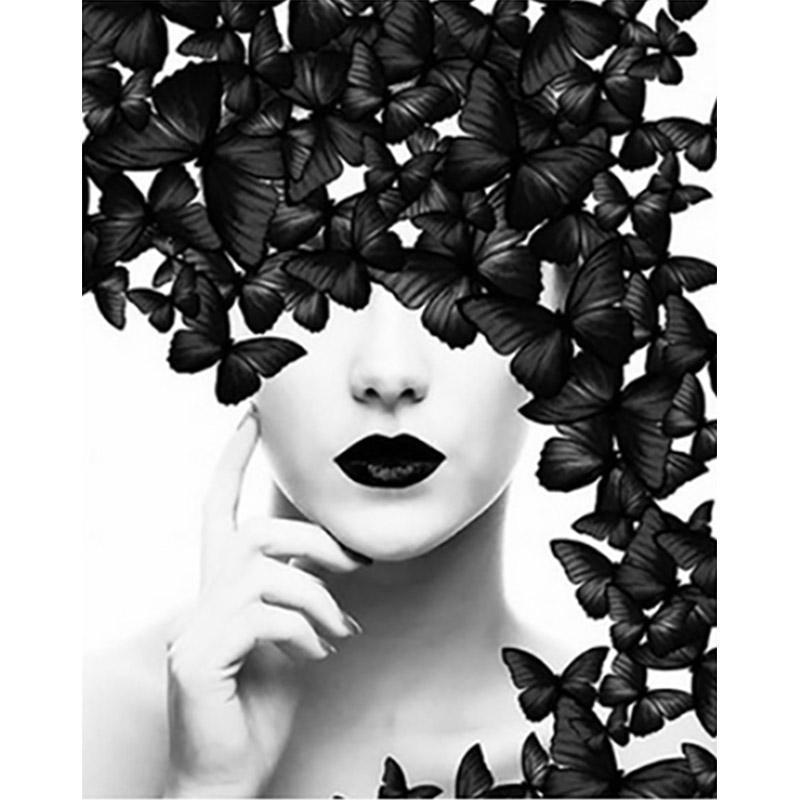 Woman with Black Butterflies | Paint by Numbers
