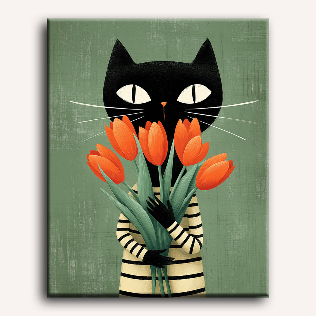 The cat with tulips | Paint by Number